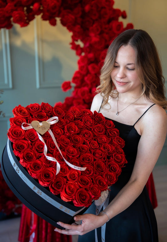 Everlasting Roses in black satin box