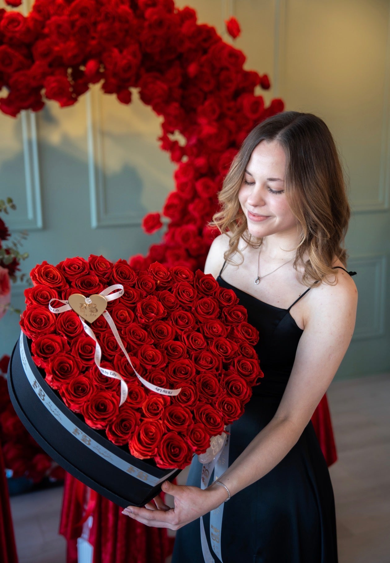 Everlasting Roses in black satin box