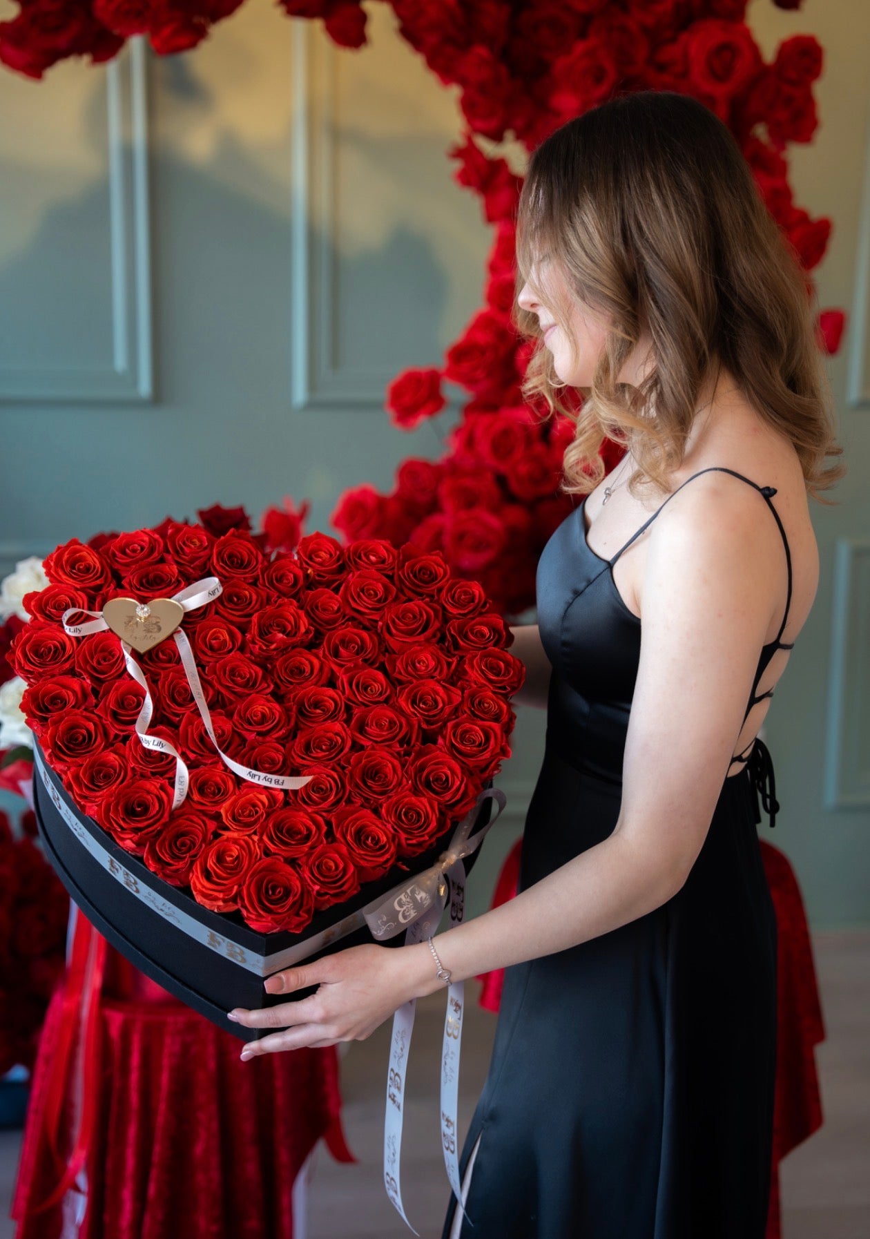 Everlasting Roses in black satin box