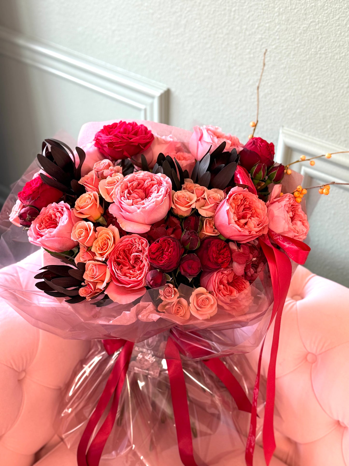 Garden red piano roses, pink expression garden roses "Medium Size"