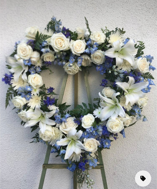 Heart Wreath — White & Blue